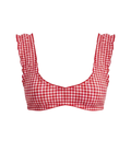SOU RUFFLE CROP TOP — RED GINGHAM