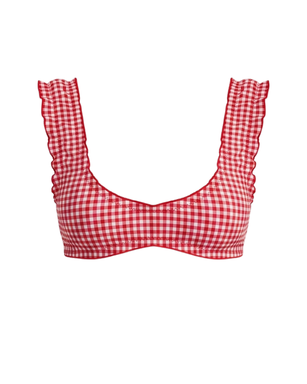 SOU RUFFLE CROP TOP — RED GINGHAM