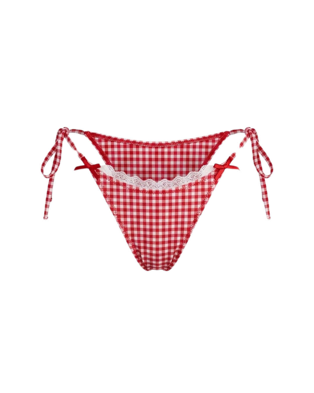 SOU LACE TIE SIDE BOTTOM — RED GINGHAM