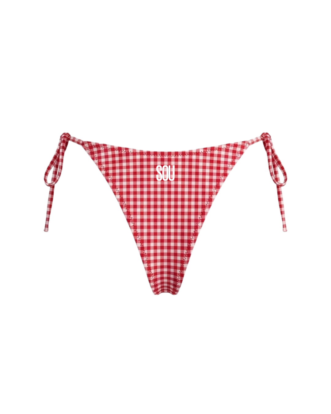 SOU LACE TIE SIDE BOTTOM — RED GINGHAM