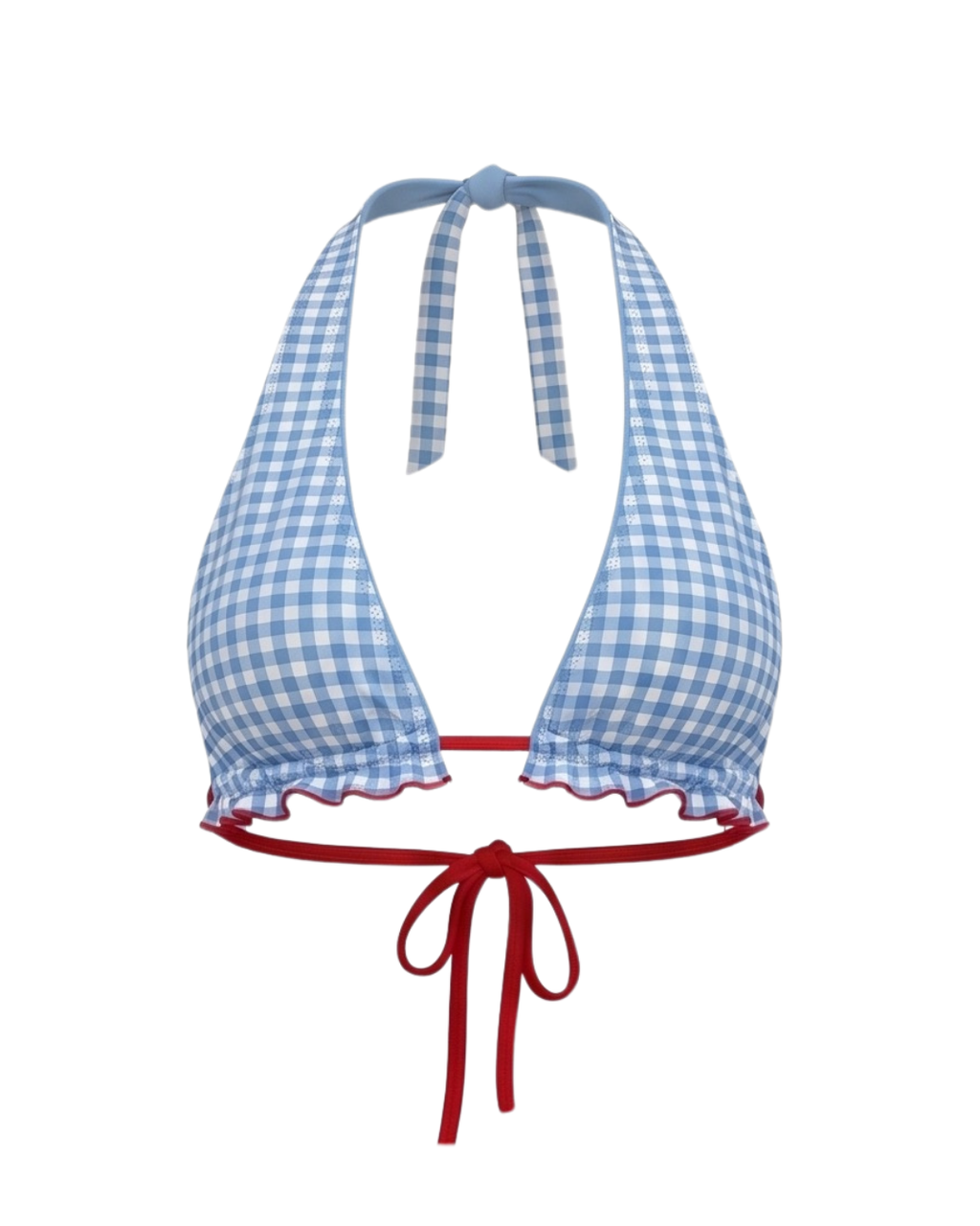SOU HALTER TRIANGLE TOP — BLUE GINGHAM