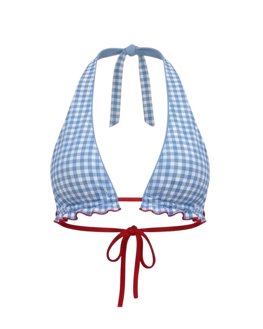 SOU HALTER TRIANGLE TOP — BLUE GINGHAM